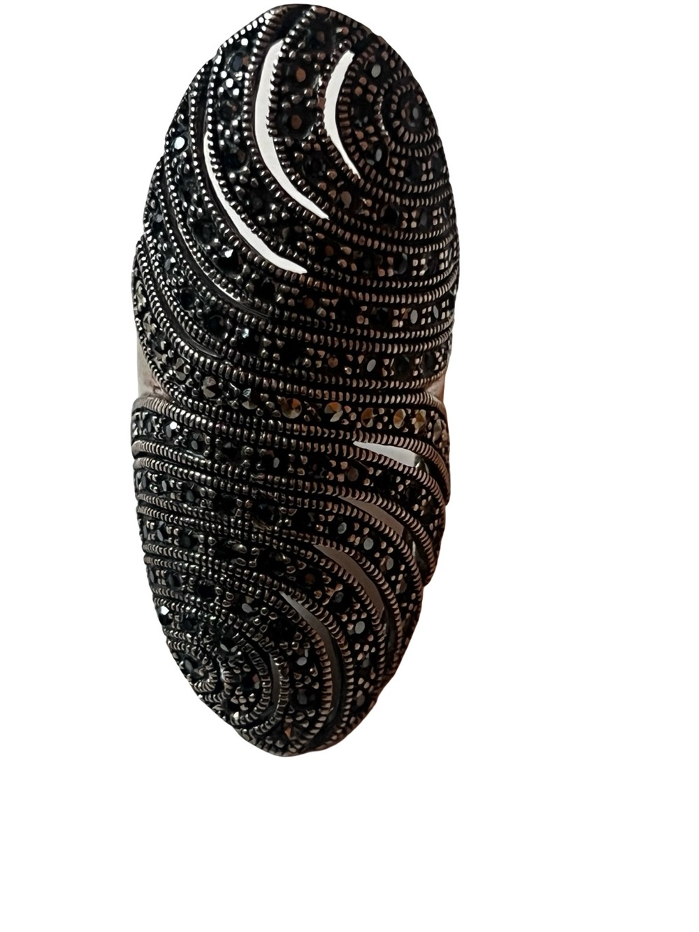 Vintage Sterling Silver Marcasite Long Shield Statement Ring - 925 Thailand 16g